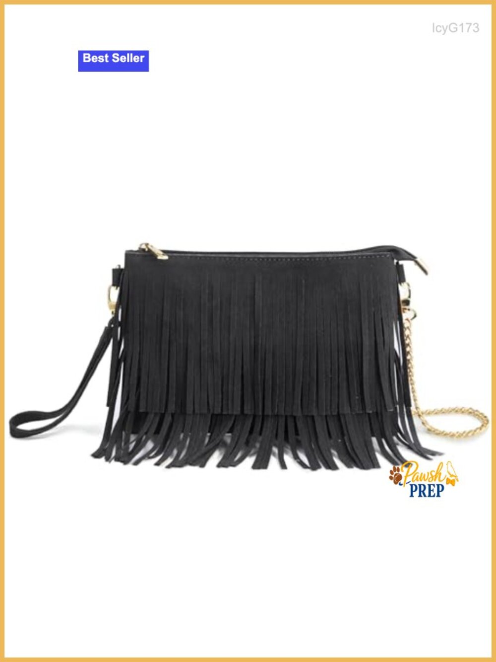 Faux Suede Fringe Crossbody Bag with Wristlet Chain Strap Zipper